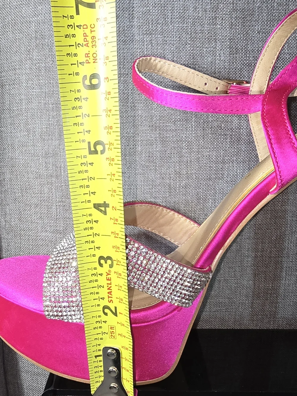Women's Fuchsia Platform Stiletto Sandals with Crystal Strap